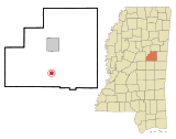 Ubicación en el condado de Winston y en el estado de Misisipi Ubicación de Misisipi en EE. UU.