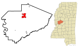 Ubicación en el condado de Yazoo y en el estado de Misisipi Ubicación de Misisipi en EE. UU.