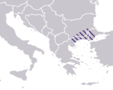 Bordes aproximados del thema de Macedonia, durante la dominación bizantina