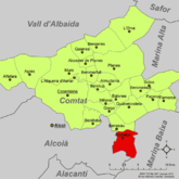 Localización de Alcolecha respecto al Comtat