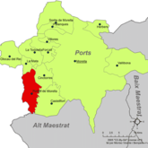 Localización de Portell de Morella respecto a Els Ports.