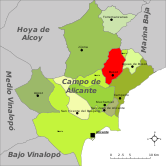 Localización de Busot respecto a la comarca del Campo de Alicante