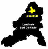 Mapa de Alemania, posición de Grünstadt destacada