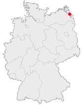 Mapa de Alemania, posición de Wolgast destacada