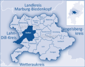 Mapa de Alemania, posición de Giessen destacada
