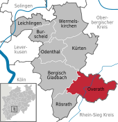 Mapa de Alemania, posición de Overath destacada