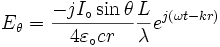 E_\theta={-jI_\circ\sin\theta\over 4\varepsilon_\circ c r}{L\over\lambda}e^{j\left(\omega t-kr\right)}
