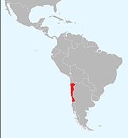 En rojo, la distribución de la iguana chilena.[1] 
