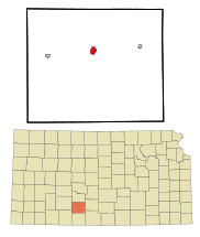 Ubicación en el condado de Kiowa en KansasUbicación de Kansas en EE. UU.