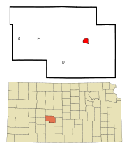 Ubicación en el condado de Pawnee en KansasUbicación de Kansas en EE. UU.