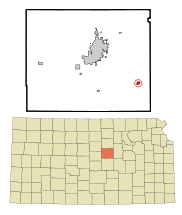 Ubicación en el condado de Saline en KansasUbicación de Kansas en EE. UU.