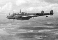Un caza pesado Bf 110 en vuelo. 1943.