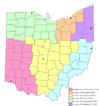 Mapa de la Provincia eclesiástica de Cincinnati.