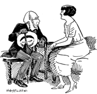 Dion Boucicault Jr. e Irene Vanbrugh en un dibujo acompañando a una crítica de una representación de la obra de A. A. Milne Mr. Pim Passes By ---Punch, 14 de enero de 1920
