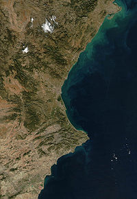 Imagen satélite de la Comunidad Valenciana (original de la NASA).