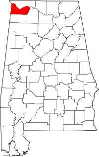 Mapa de Alabama con el Condado de Colbert resaltado