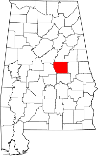 Mapa de Alabama con el Condado de Coosa resaltado