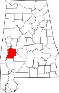 Mapa de Alabama con el Condado de Marengo resaltado