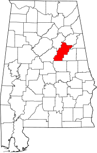 Mapa de Alabama con el Talladega County resaltado