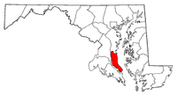 Mapa de Maryland con el Condado de Calvert resaltado