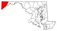 Mapa de Maryland con el Condado de Garrett resaltado