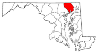 Mapa de Maryland con el Condado de Harford resaltado