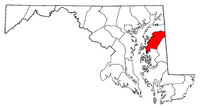 Mapa de Maryland con el Condado de Queen Anne resaltado