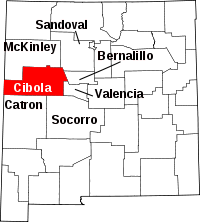 Mapa de New Mexico con el Condado de Cibola resaltado