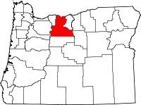 Mapa de Oregón con el Condado de Wasco resaltado