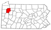 Mapa de Pennsylvania con el Condado de Venango resaltado