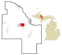 Localización de Negaunee en el estado de Míchigan y el condado de Marquette