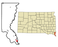 Union County South Dakota Incorporated and Unincorporated areas North Sioux City Highlighted.svg