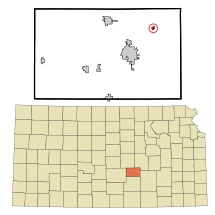 Ubicación en el condado de Harvey en KansasUbicación de Kansas en EE. UU.