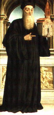 'Baldo Magini with a model of the Church of San Fabiano', painting by Niccolò Soggi, 1522, in the Prato Cathedral.jpg