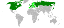 Mapa de las naciones miembras del G8 y de la Unión Europea