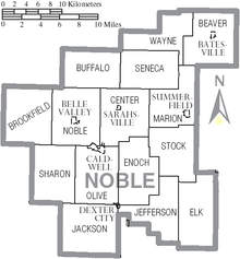 Map of Noble County Ohio With Municipal and Township Labels.PNG