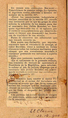 Pedido por Bourdeu al Pte. Figueroa Alcorta-El Clarín-23-12-1906.jpg