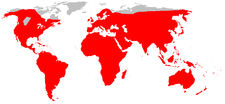 Distribución de Rattus novergicus, en rojo.