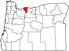 Mapa de Oregón con el Condado de Hood River resaltado