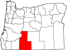 Mapa de Oregón con el Condado de Klamath resaltado