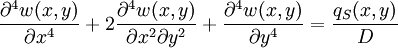 \frac{\part^4w(x,y)}{\part x^4} +2\frac{\part^4w(x,y)}{\part x^2\part y^2} + \frac{\part^4w(x,y)}{\part y^4} = \frac{q_S(x,y)}{D} 