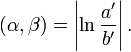 (\alpha,\beta) = \left| \ln \frac{a'}{b'} \right|.