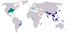 Azul: rango nativoVerde: introducida (a diciembre 2007)
