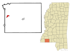 Amite County Mississippi Incorporated and Unincorporated areas Gloster Highlighted.svg