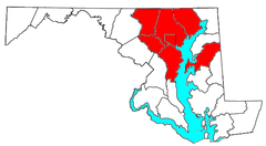 Situación del Área Estadística Metropolitana de Baltimore-Towson en Maryland.