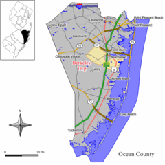Ubicación en el Condado de Ocean en Nueva JerseyUbicación de Nueva Jersey en EE. UU.