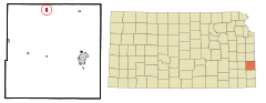 Ubicación en el condado de Bourbon en KansasUbicación de Kansas en EE. UU.