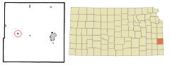Ubicación en el condado de Bourbon en KansasUbicación de Kansas en EE. UU.