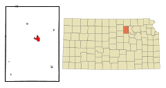 Ubicación en el condado de Clay en KansasUbicación de Kansas en EE. UU.