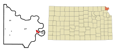 Ubicación en el condado de Doniphan en KansasUbicación de Kansas en EE. UU.